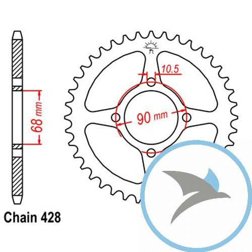 Kettenrad 53Z Teilung 428 Innendurchmesser 068 Lochkreis 090 - JTR241.53