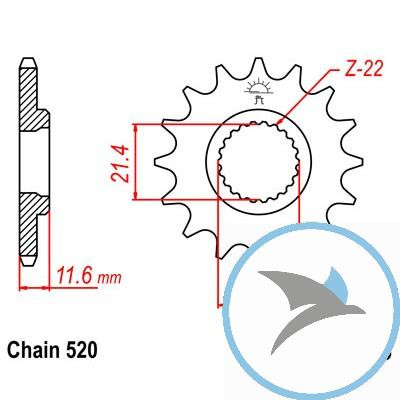 Ritzel 15Z Teilung 520 feinverzahnt Innendurchmesser 21.4/23 - JTF583.15