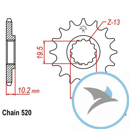 Ritzel 11Z Teilung 520 feinverzahnt Innendurchmesser 19.5/22 - JTF432.11