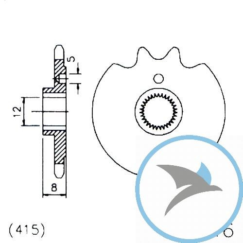 Ritzel 12Z Teilung 415 feinverzahnt Innendurchmesser 12/13