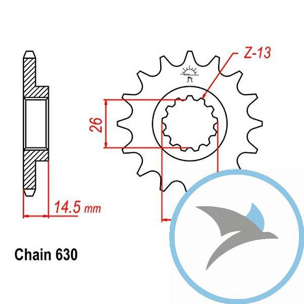 Ritzel 15Z Teilung 630feinverzahnt Innendurchmesser 26/30 - JTF335.15