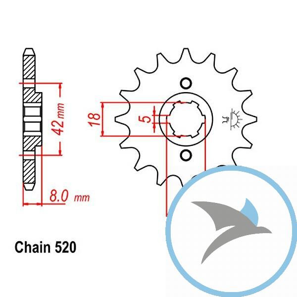 Ritzel 15Z Teilung 520 feinverzahnt Innendurchmesser 18/22 - JTF431.15