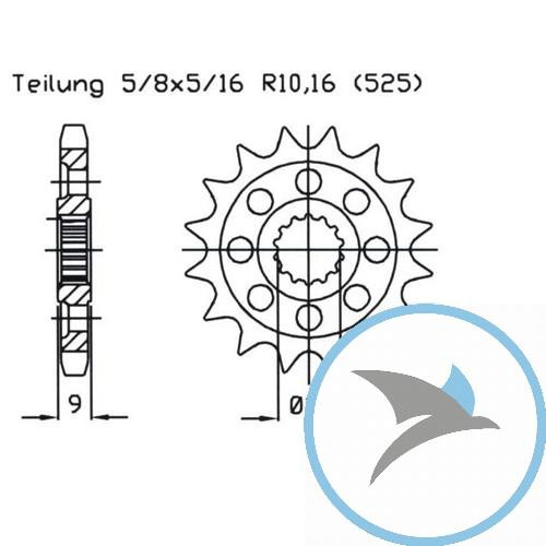 Racing-Ritzel 16Z Teilung 525 feinverzahnt Innendurchmesser 22/25