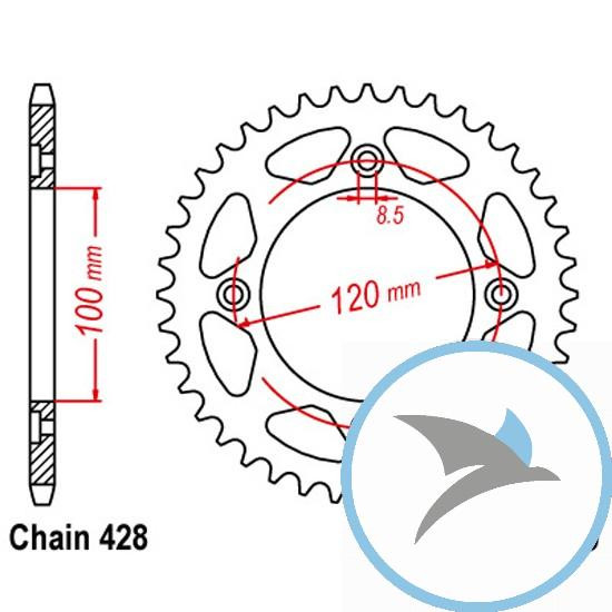 Kettenrad 54Z Teilung 428 Innendurchmesser 100 Lochkreis 120 - JTR1140.54