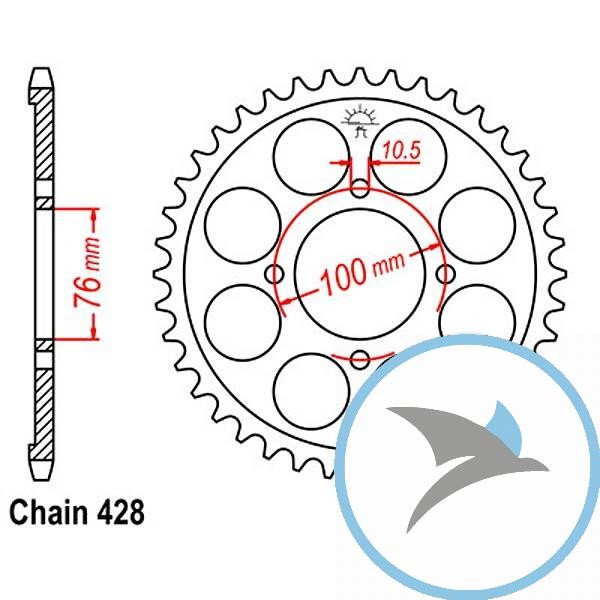 Kettenrad 56Z Teilung 428 Innendurchmesser 076 Lochkreis 100 - JTR1806.56