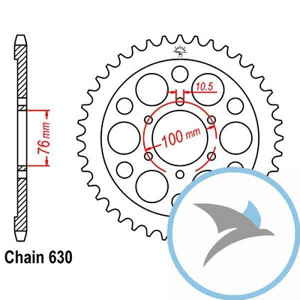 Kettenrad 41Z Teilung 630 Innendurchmesser 076 Lochkreis 100 - JTR818.41