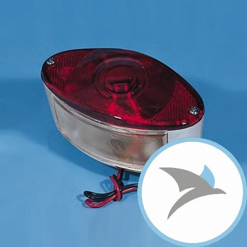 Rückleuchte Cateye Glas rot Gehäuse chrom - 255-915