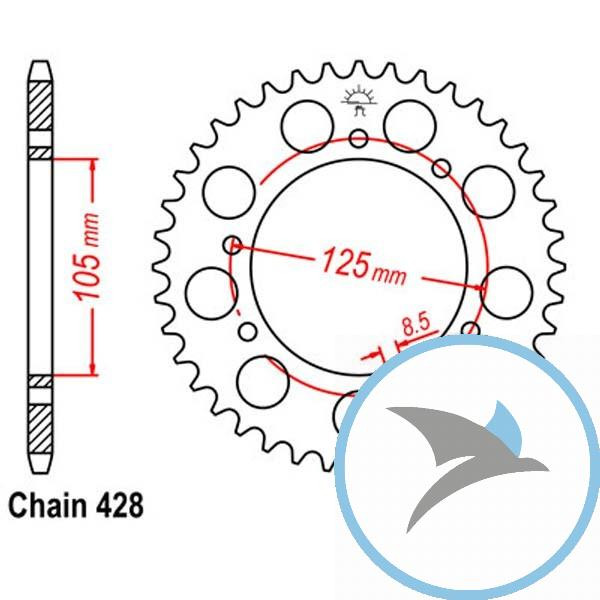 Kettenrad 48Z Teilung 428 Innendurchmesser 105 Lochkreis 125 - JTR1134.48