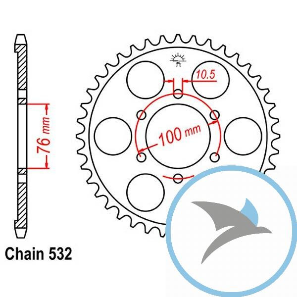 Kettenrad 52Z Teilung 532 Innendurchmesser 076 Lochkreis 100 - JTR827.52