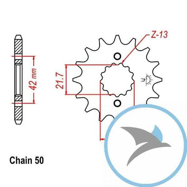 Ritzel 16Z Teilung 530 feinverzahnt Innendurchmesser 21.6/25 - JTF513.16