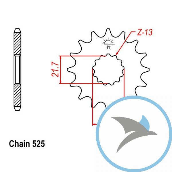 Ritzel 16Z Teilung 525 feinverzahnt Innendurchmesser 21.7/25 - JTF520.16