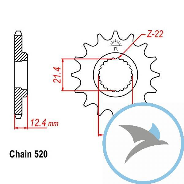 Ritzel 14Z Teilung 520 feinverzahnt Innendurchmesser 21.4/23 - JTF1593.14