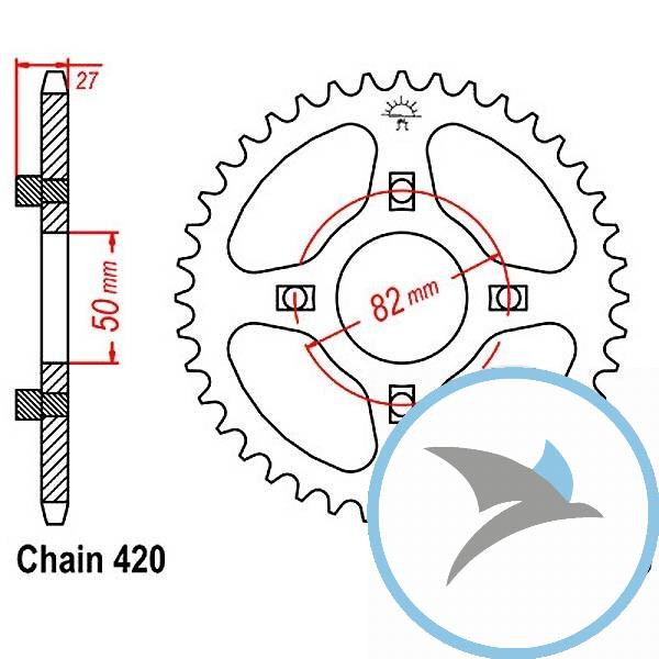 Kettenrad 40Z Teilung 420 Innendurchmesser 050 Lochkreis 082 - JTR256.40