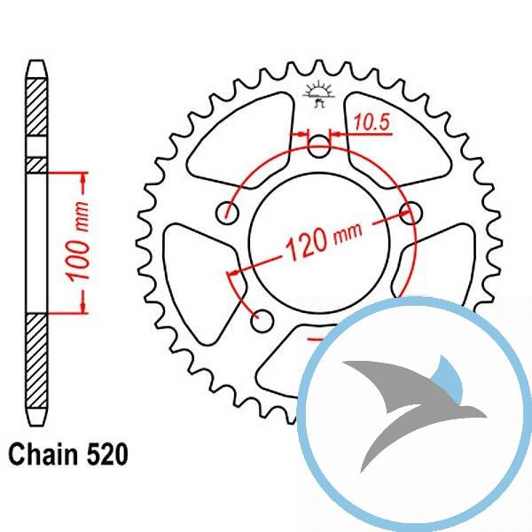 Kettenrad 40Z Teilung 520 Innendurchmesser 100 Lochkreis 120 - JTR703.40