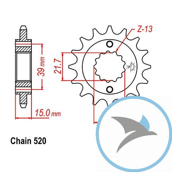 Ritzel 14Z Teilung 520 feinverzahnt Innendurchmesser 21.4/25 - JTF1042.14