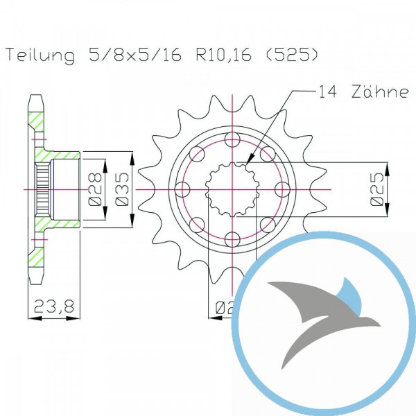 Racing-Ritzel 16Z Teilung 525