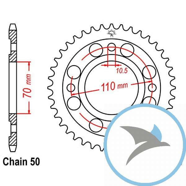 Kettenrad 41Z Teilung 530 Innendurchmesser 070 Lochkreis 110 - JTR246.41