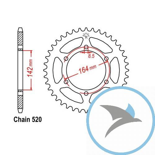Kettenrad 46Z Teilung 520 Innendurchmesser 142 Lochkreis 164 - JTR1068.46
