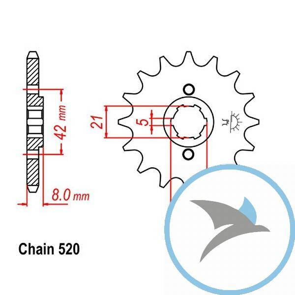 Ritzel 16Z Teilung 520 grobverzahnt 5 Innendurchmesser 21/25 - JTF575.16
