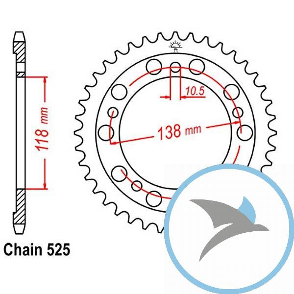 Kettenrad 39Z Teilung 525Innendurchmesser 118 Lochkreis 138 - JTR1314.39