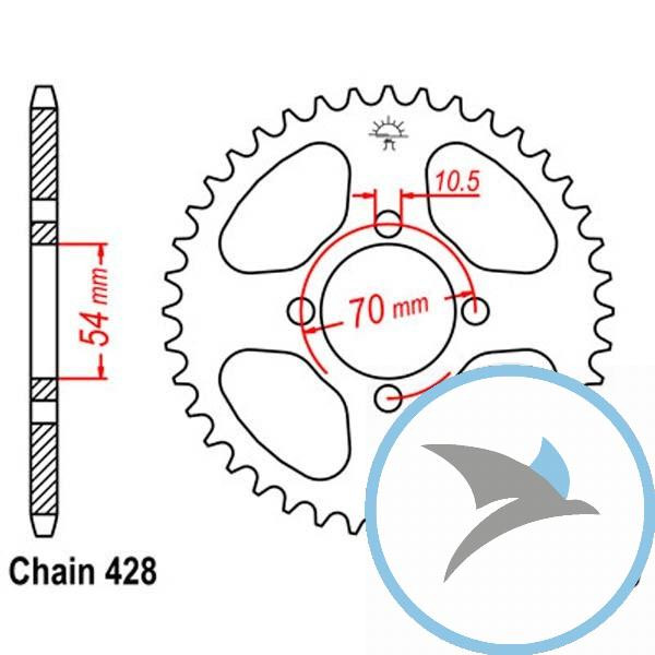 Kettenrad 44Z Teilung 428Innendurchmesser 054 Lochkreis 070 - JTR1206.44