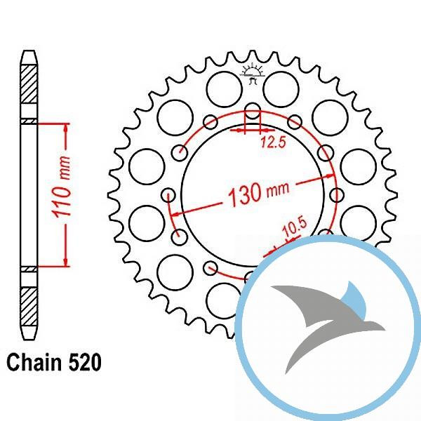 Kettenrad 44Z Teilung 520 Innendurchmesser 110 Lochkreis 130 - JTR1486.44