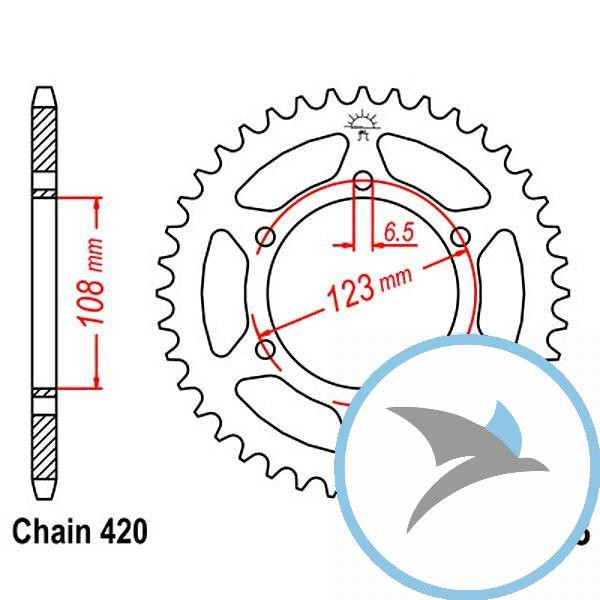 Kettenrad 65Z Teilung 420Innendurchmesser 108 Lochkreis 123 - JTR1133.65