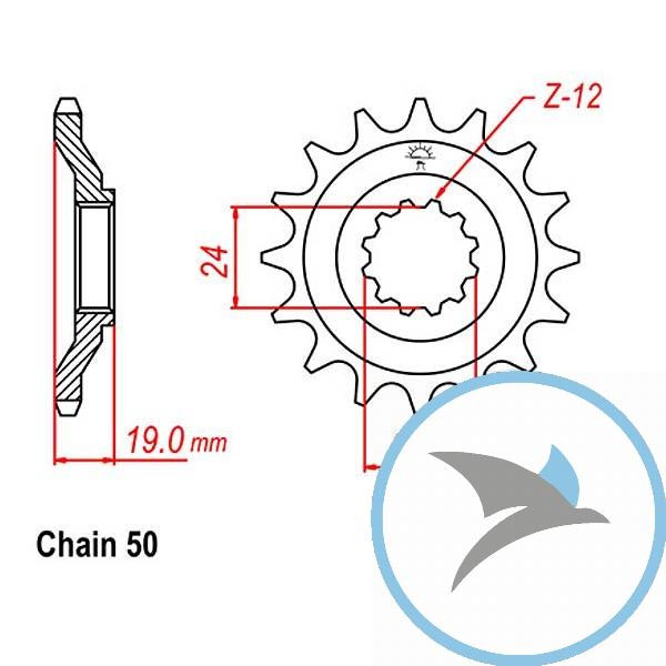 Ritzel 16Z Teilung 530 feinverzahnt Innendurchmesser 24/28.5 - JTF527.16