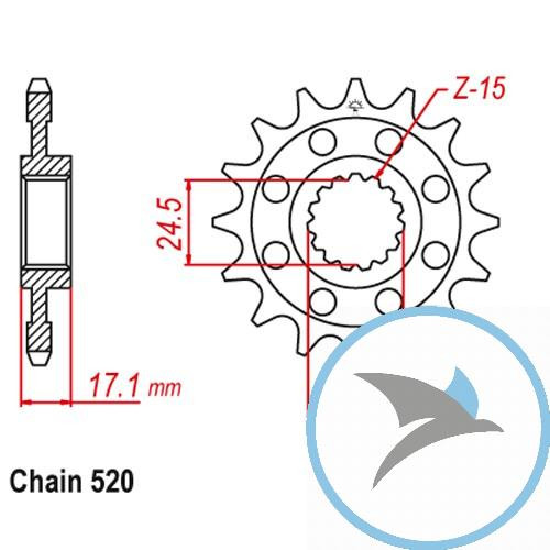 Racing-Ritzel 14Z Teilung 520 feinverzahnt Innendurchmesser 25/28 - JTF748.14