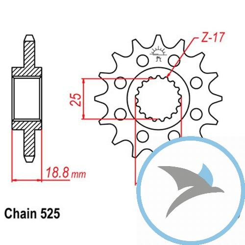 Racing-Ritzel 19Z Teilung 525 feinverzahnt Innendurchmesser 25/28 - JTF405.19