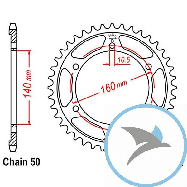 Kettenrad 45Z Teilung 530 Innendurchmesser 140 Lochkreis 160 - JTR502.45