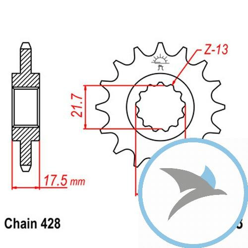 Ritzel 17Z Teilung 428 feinverzahnt Innendurchmesser 21.7/25 - JTF1298.17