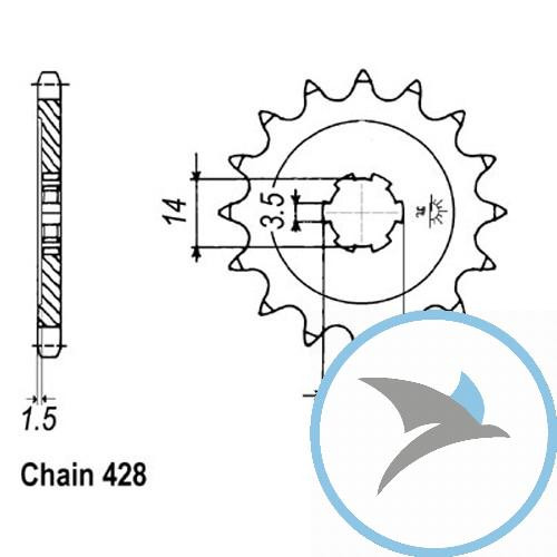 Ritzel 14Z Teilung 428grobverzahnt 6 Innendurchmesser 14/17 - JTF505.14