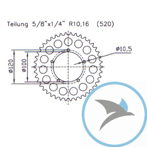 Alu-Kettenrad 41Z Teilung 520 silberEsjot Innendurchmesser 100 Lochkreis 120 -