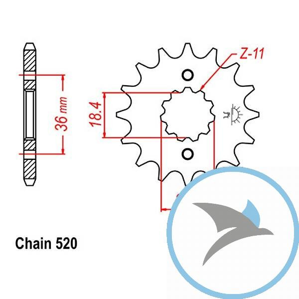 Ritzel 13Z Teilung 520 feinverzahnt Innendurchmesser 18.5/22 - JTF280.13