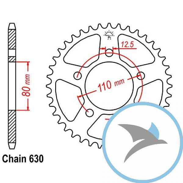 Kettenrad 38Z Teilung 630 Innendurchmesser 080 Lochkreis 110 - JTR336.38