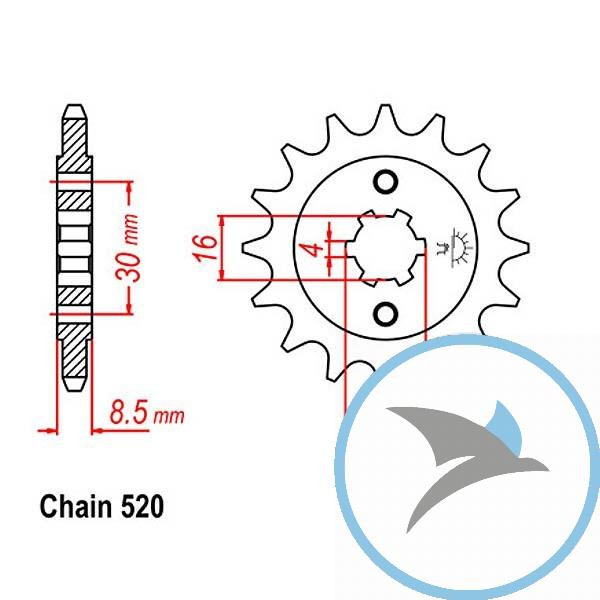Ritzel 13Z Teilung 520 grobverzahnt 4 Innendurchmesser 16/20 - JTF718.13