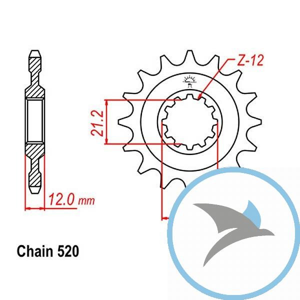 Ritzel 14Z Teilung 520 feinverzahnt Innendurchmesser 21/25 - JTF823.14