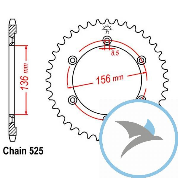 Kettenrad 46Z Teilung 525Innendurchmesser 136 Lochkreis 156 - JTR1791.46