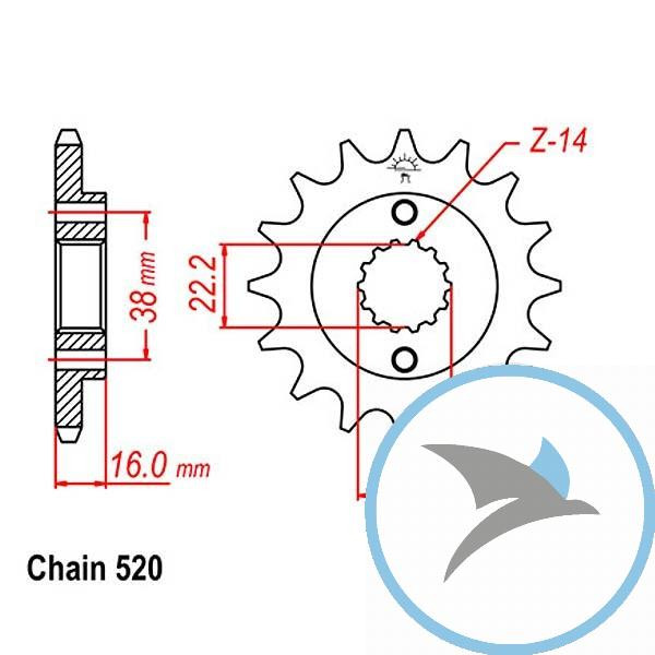 Ritzel 13Z Teilung 520 feinverzahnt Innendurchmesser 22/25 - JTF736.13