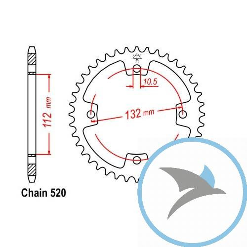 Kettenrad 38Z Teilung 520 Innendurchmesser 112 Lochkreis 132 - JTR1072.38