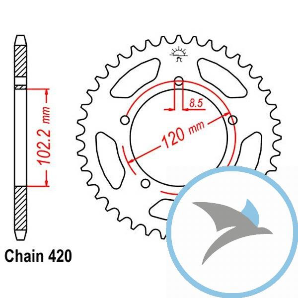 Kettenrad 47Z Teilung 420 Innendurchmesser 102 Lochkreis 120 - JTR23.47