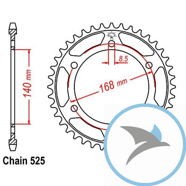 Kettenrad 41Z Teilung 525 Innendurchmesser 140 Lochkreis 168 - JTR6.41