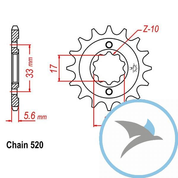 Ritzel 15Z Teilung 520 feinverzahnt Innendurchmesser 16.7/20 - JTF430.15