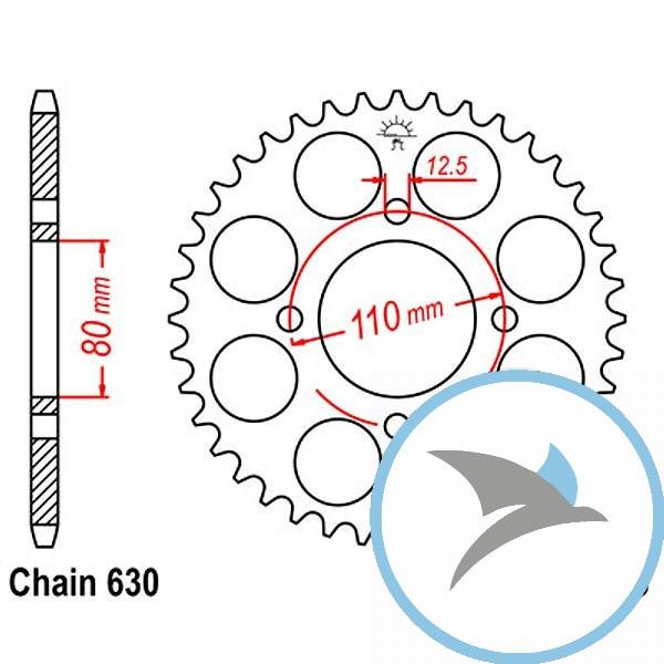 Kettenrad 38Z Teilung 630 Innendurchmesser 080 Lochkreis 110 - JTR333.38