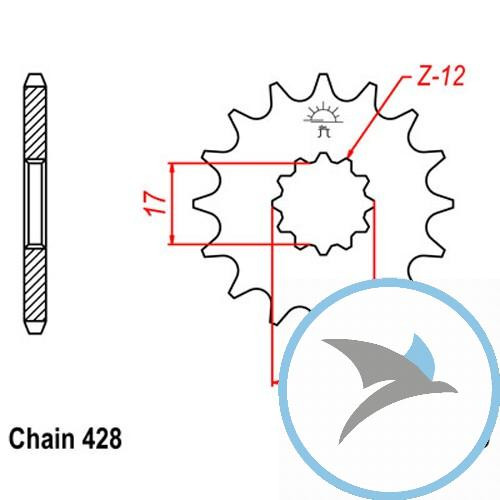 Ritzel 12Z Teilung 428 feinverzahnt Innendurchmesser 17/20.2 - JTF1556.12