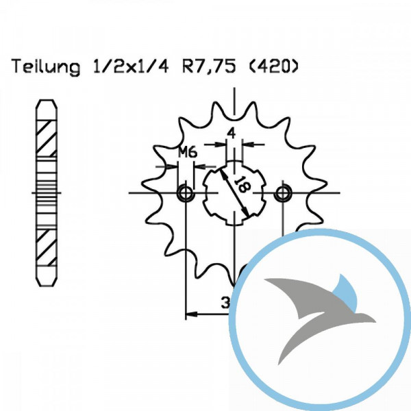 Ritzel 19Z Teilung 420grobverzahnt 6 Innendurchmesser 18/20