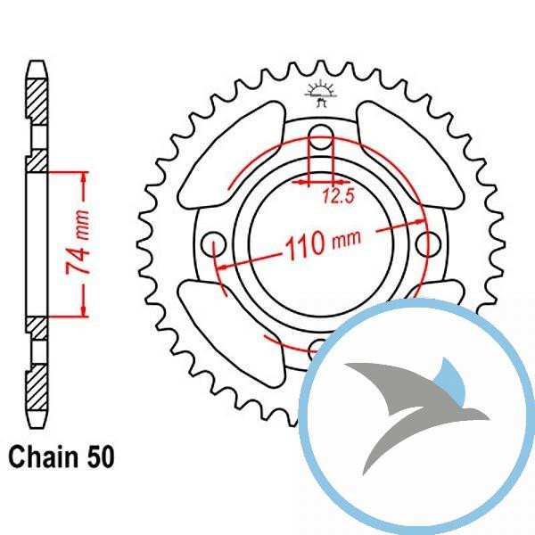 Kettenrad 41Z Teilung 530 Innendurchmesser 074 Lochkreis 110 - JTR854.41
