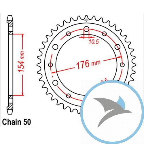 Kettenrad 45Z Teilung 530 Innendurchmesser 154 Lochkreis 176 - JTR1340.45