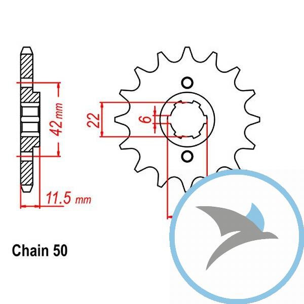 Ritzel 15Z Teilung 530grobverzahnt 6 Innendurchmesser 22/25 - JTF289.15